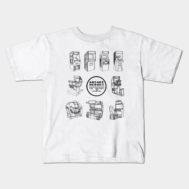 Surrounded By Arcades - Arcade Heroes (B&W) Kids T-Shirt by arcadeheroes